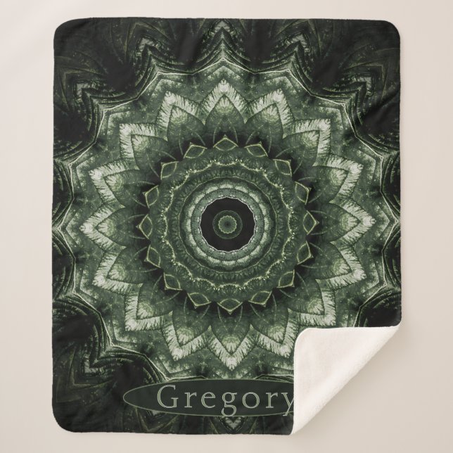 Personalised Dark Green Hosta Mandala Sherpa Blanket (Front)