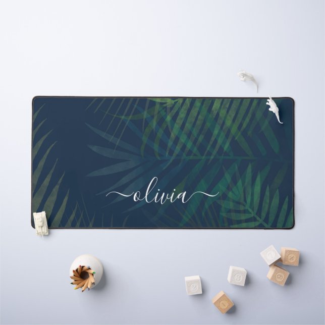  Personalised Dark Green Palm Leaf Desk Mat  (Kids Table)
