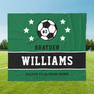 Personalised Dark Green Soccer Player Name Fleece Blanket