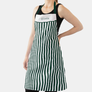 Personalised Dark Green Stripe Pattern Apron