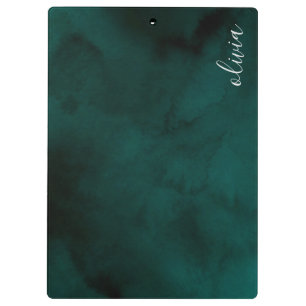 Personalised Dark Green Watercolor Monogram  Clipboard