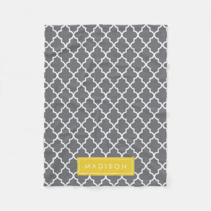 Personalised Dark Grey and Yellow Quatrefoil Fleece Blanket