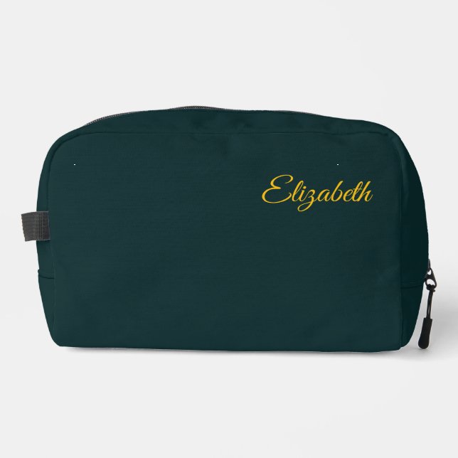 Personalised Dark Jungle Green Classic Solid Plain Dopp Kit (Front)