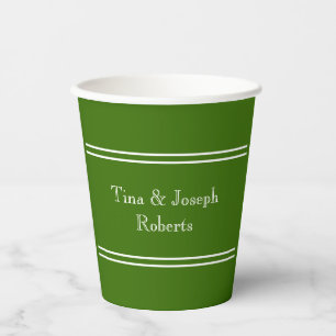 Personalised Dark Lime Green with White Lines Paper Cups
