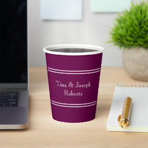 Personalised Dark Maroon with White Lines Paper Cups