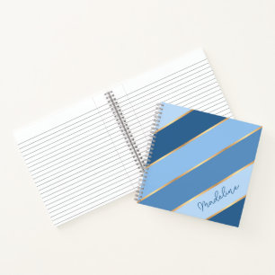 Personalised Dark Medium Light Blue Gold Stripe Notebook