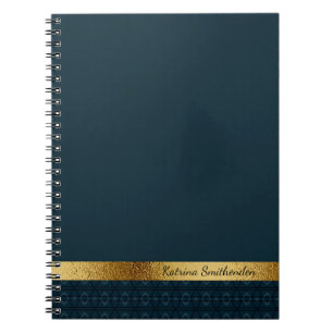 Personalised Dark Navy Blue and Gold Notebook