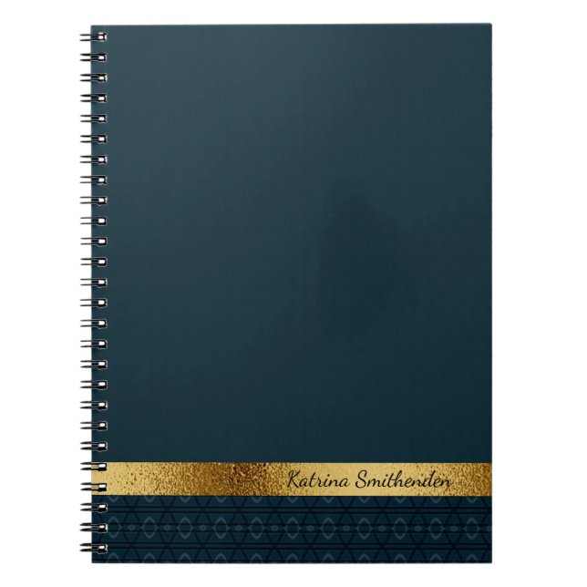 Personalised Dark Navy Blue and Gold Notebook (Front)