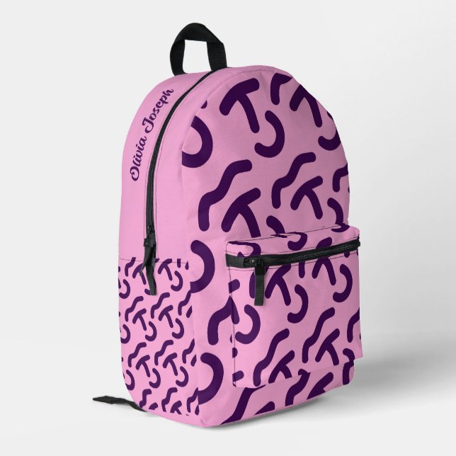 Personalised Dark Neon/Pink Fun Pattern Printed Backpack (Back Corner Left)