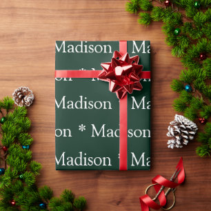 Personalised dark pine green custom name pattern  wrapping paper