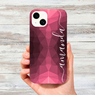 Personalised Dark Pink Geometric Pattern Case-Mate iPhone 14 Case