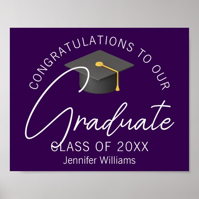 Personalised Dark Purple 2025 Graduation Party Poster (Front)