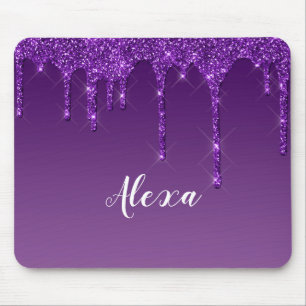 Personalised Dark Purple Dripping Glitter Mouse Pad