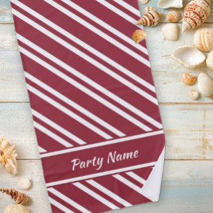 Personalised Dark Red and White Stripes Beach Towel
