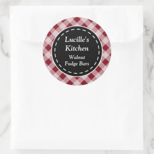 Personalised Dark Red Gingham Stickers