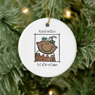 Personalised Dark Skin Tone Baby Face Baby's 1st Ceramic Ornament