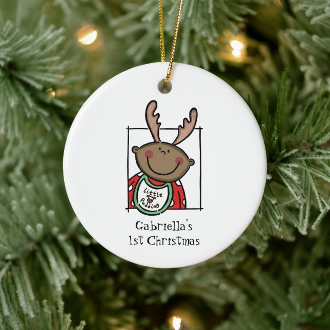 Personalised Dark Skin Tone Baby Face Baby's 1st Ceramic Ornament (Tree)