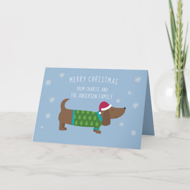 Personalised Daschund Cute Cartoon Christmas Card (Front)
