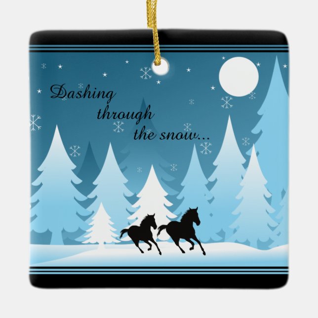 Personalised Dashing Through the Snow Horse Ceramic Ornament (Front)
