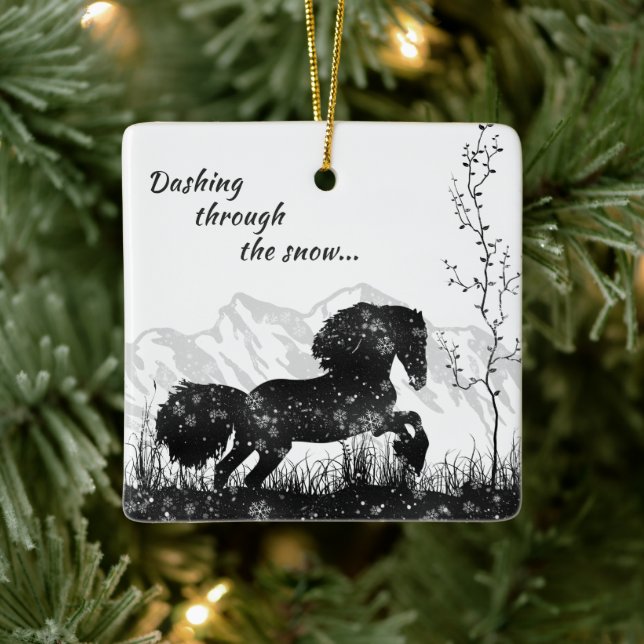 Personalised Dashing Through the Snow Horse Ceramic Ornament (Tree)