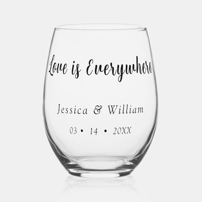 Personalised Dated Love is Everywhere Stemless Wine Glass (Front)