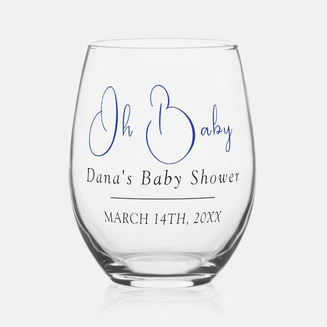 Personalised Dated Named Oh Baby Stemless Wine Glass (Front)