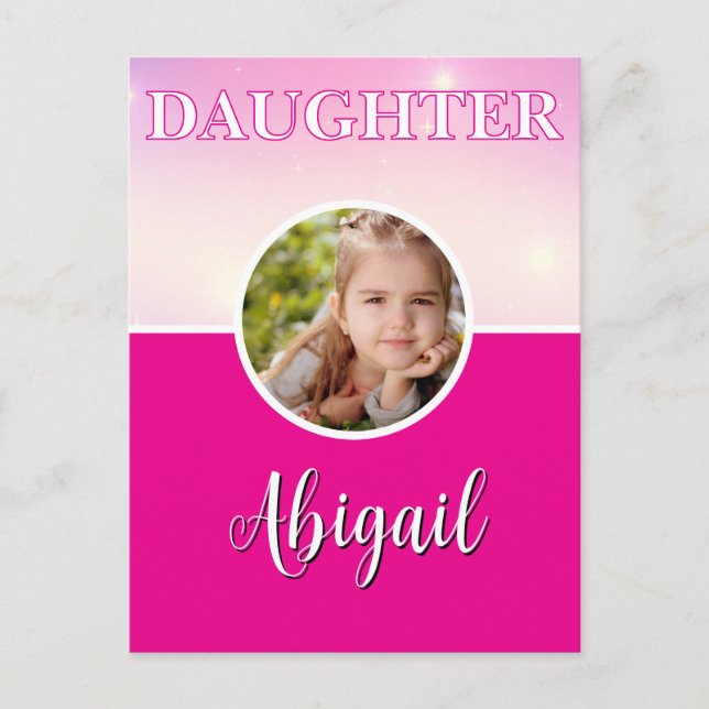 Personalised Daughter Photo and Name Hot Pink  Postcard (Front)