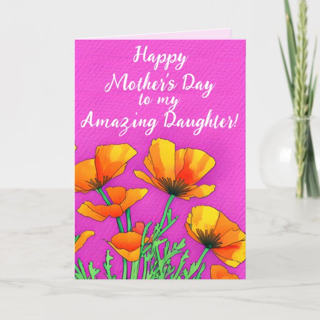 Personalised Daughter Poppy Pink Mothers Day  Holiday Card (Front)