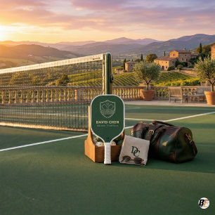 Personalised David Chen Green with Gold Crest, Est Pickleball Paddle