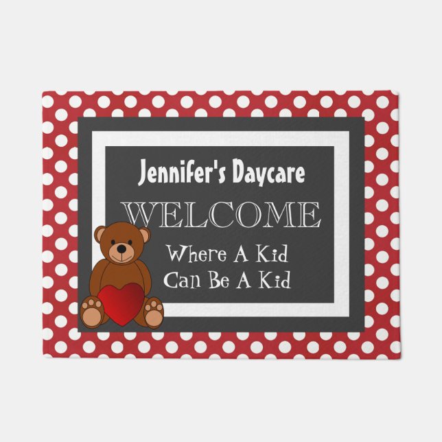 Personalised Daycare Fun Polka Dots Welcome Doormat (Front)