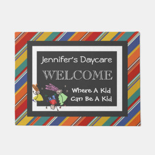 Personalised Daycare Fun Stripes Welcome Doormat