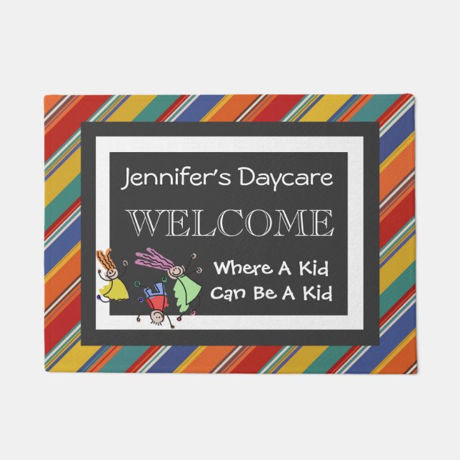 Personalised Daycare Fun Stripes Welcome Doormat (Front)
