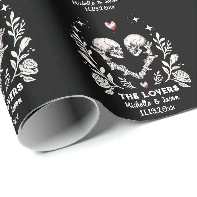 Personalised Death Lovers Gothic Skeleton Wedding Wrapping Paper (Roll Corner)