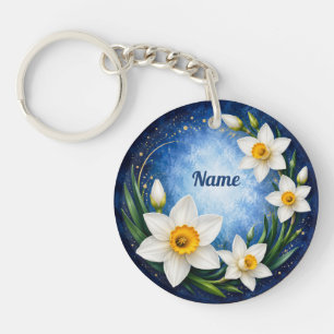 Personalised December Birth Flower Narcissus Key Ring