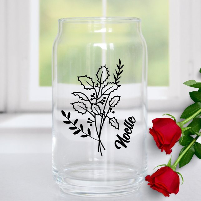 Personalised December Birth Month Flower Holly Can Glass (Creator Uploaded)
