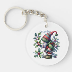 Personalised December Birth Month Garden Gnome  Key Ring