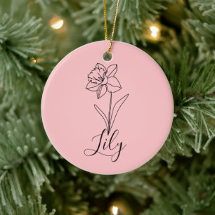 Personalised December Narcissus Birth Flower Gift Ceramic Ornament