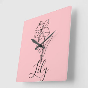 Personalised December Narcissus Birth Flower Gift  Square Wall Clock