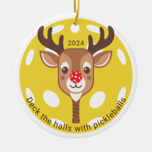 Personalised Deck the Halls with Pickleballs Ceramic Ornament