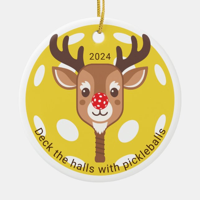 Personalised Deck the Halls with Pickleballs Ceramic Ornament (Front)