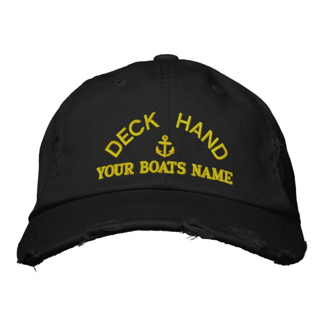 Personalised deckhand yacht crew embroidered hat (Front)