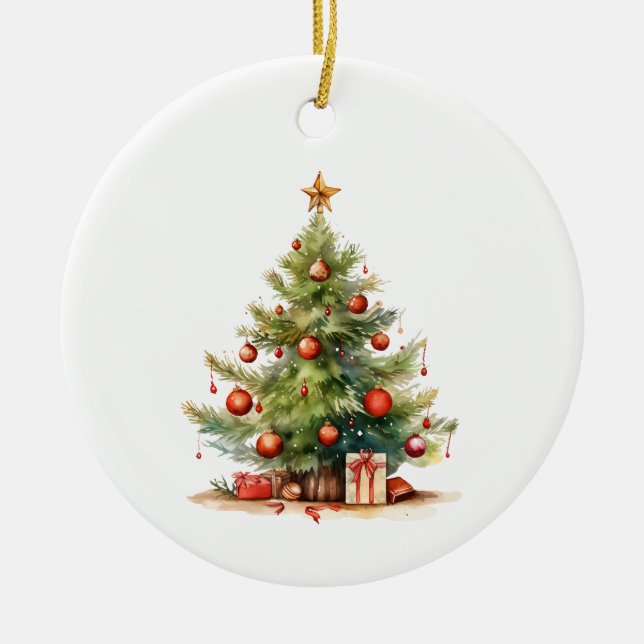 Personalised Decorated Christmas Tree  Ceramic Ornament (Front)