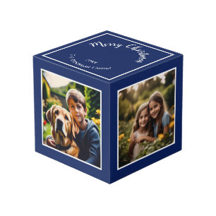 Personalised Decorative Blue Merry Christmas Photo Cube