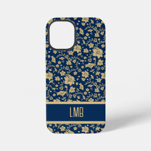 Personalised Decorative Navy Gold Floral iPhone 12 Mini Case
