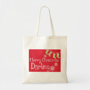 Personalised Decorative Red Merry Christmas Socks Tote Bag