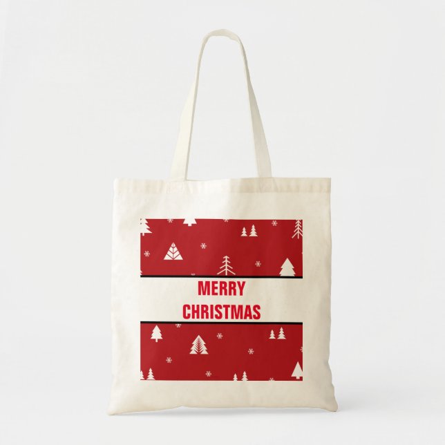 Personalised Decorative Red Merry Christmas Stars  Tote Bag (Front)