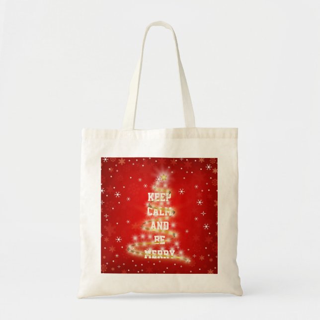 Personalised Decorative Red Merry Christmas Tree Tote Bag (Front)