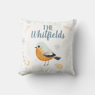 Personalised Decorative Robin Snowflakes Christmas Cushion
