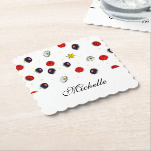 Personalised decorative spring flowers white paper coaster
