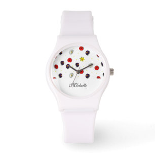 Personalised decorative spring flowers white watch